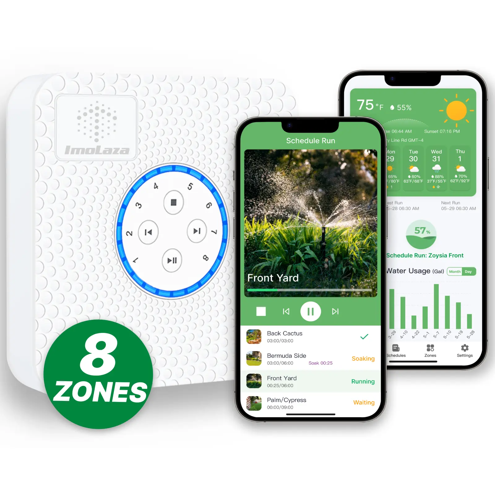 ImoLaza ET Master 4th Gen Smart Sprinkler Controller: Upgraded 8 Zone WiFi Irrigation Controller with Automated Watering, App Control, Smart Weather Skips and Fault Alerts
