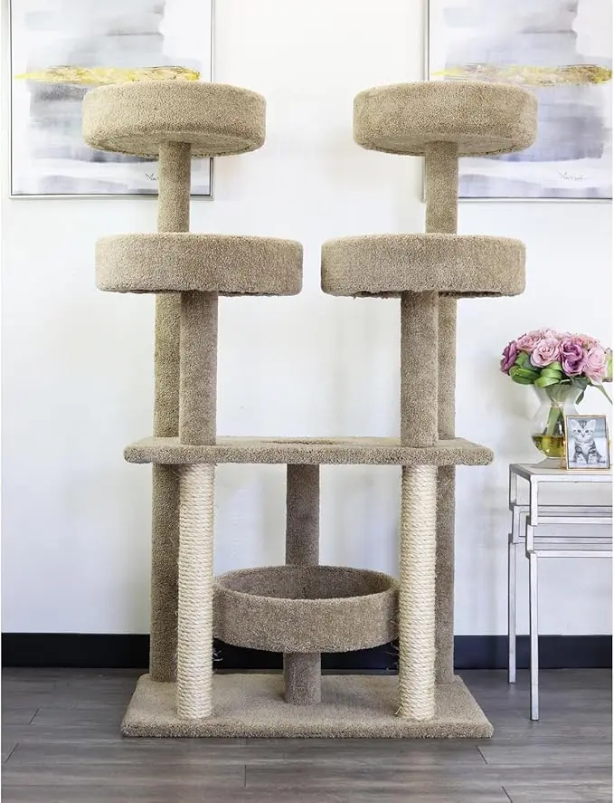 Maykoosh Cat Tree with Scratch Post and Sturdy Base, Southwestern Santuary Multi-Level Cat Cat Climbing Tower Cat Tree, Solid Wood and Carpet Construction.