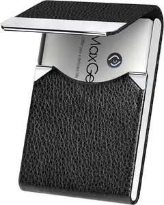 MaxGear Business Card Holder, PU Leather Business Card Case Pocket Card Holders for Men or Women, Metal Slim Name Card Holder RFID Blocking Business Card Carrier with Magnetic Closure, Black