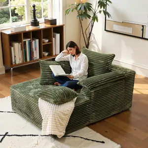 Indoor Oversized Corduroy Upholstered Boneless Sofa Bed Chaise Lounge – Deep Seat Sleeper Couch & Reading Chairs, Cloud Sofas for Living Room, No Assembly Required