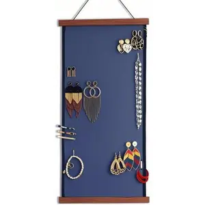 Hanging Jewelry Organizer Wall Mount, Display Rack for Studs Dangle Earrings and Necklaces, Space-Saving Storage Solution, Reusable Holder for Women and Girls, Gift Idea for Jewelry Lovers Box Boxes Boho Cabinet Black