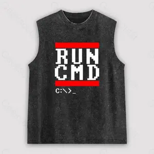 RUN CMD IT Unisex Washed Tank Top - Funny Tech Command Line Design, Geeky Graphic for Programmers, Stylish Sleeveless Tank for Computer Science Enthusiasts