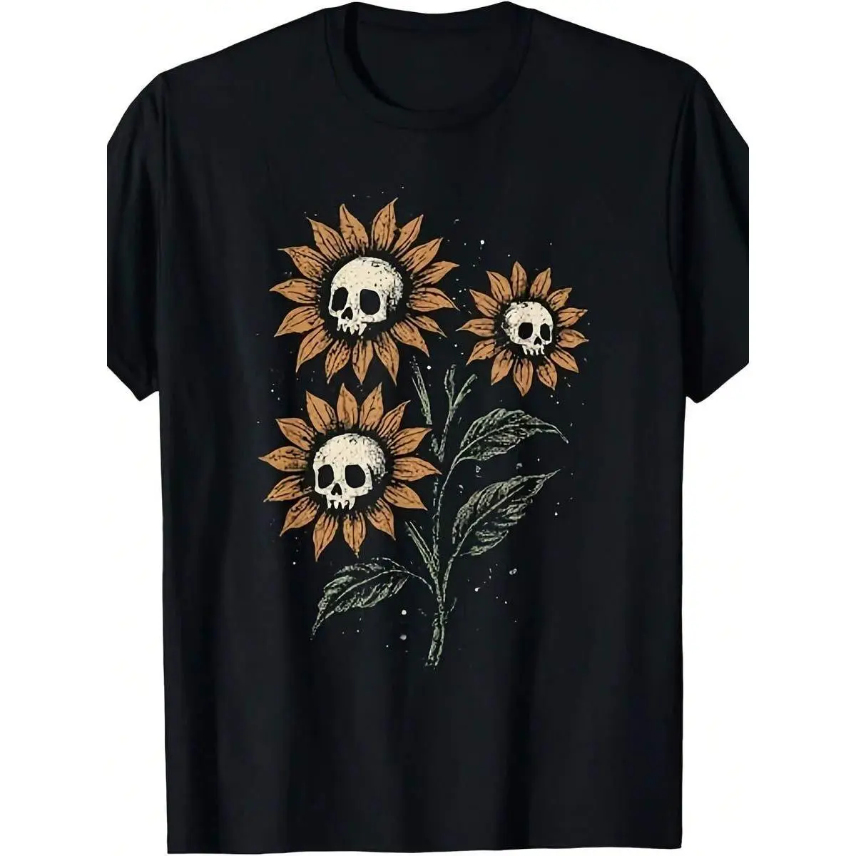 Skull Sunflower Gothic Dark Cute Alternative Grunge Rock Y2K Style T-Shirt Unisex 2026 Summer Short Sleeve Printed T-Shirt Pure Cotton Summer Outfits For Women