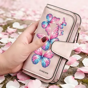1pc Colored butterfly pattern women's long wallet, multi-functional wallet, portable snap coin purse, birthday gift and daily commuting essential, perfect holiday gift, suitable for outdoor, travel and family use, 3.05CYJ-11
