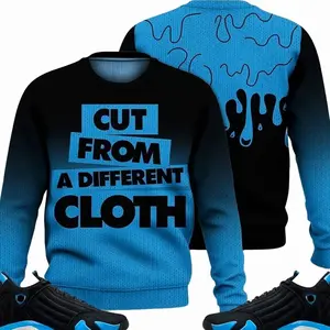 14 University Blue Outfits, Black University Blue 14s Ugly Sweater, Cut From A Different Cloth  Streetwear Unisex Sneaker Matching Shirts