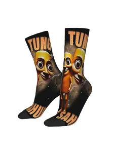 1 Pair Hip Hop Vintage Tung Tung Tung Sahur Crazy Men's compression Sock Unisex Brainrot Street Style Pattern Printed Seamless Printed Funny Novelty Happy Crew Sock Gift Merry Christmas Decoration Gift Xmas