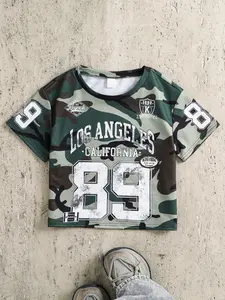 Boys' Casual Streetwear Series, Japanese & Korean Style, Digital Print Round Neck Short Sleeve T-Shirt, Perfect for Back-To-School, Graphic Printed Shirt, Graphic Printed Tees