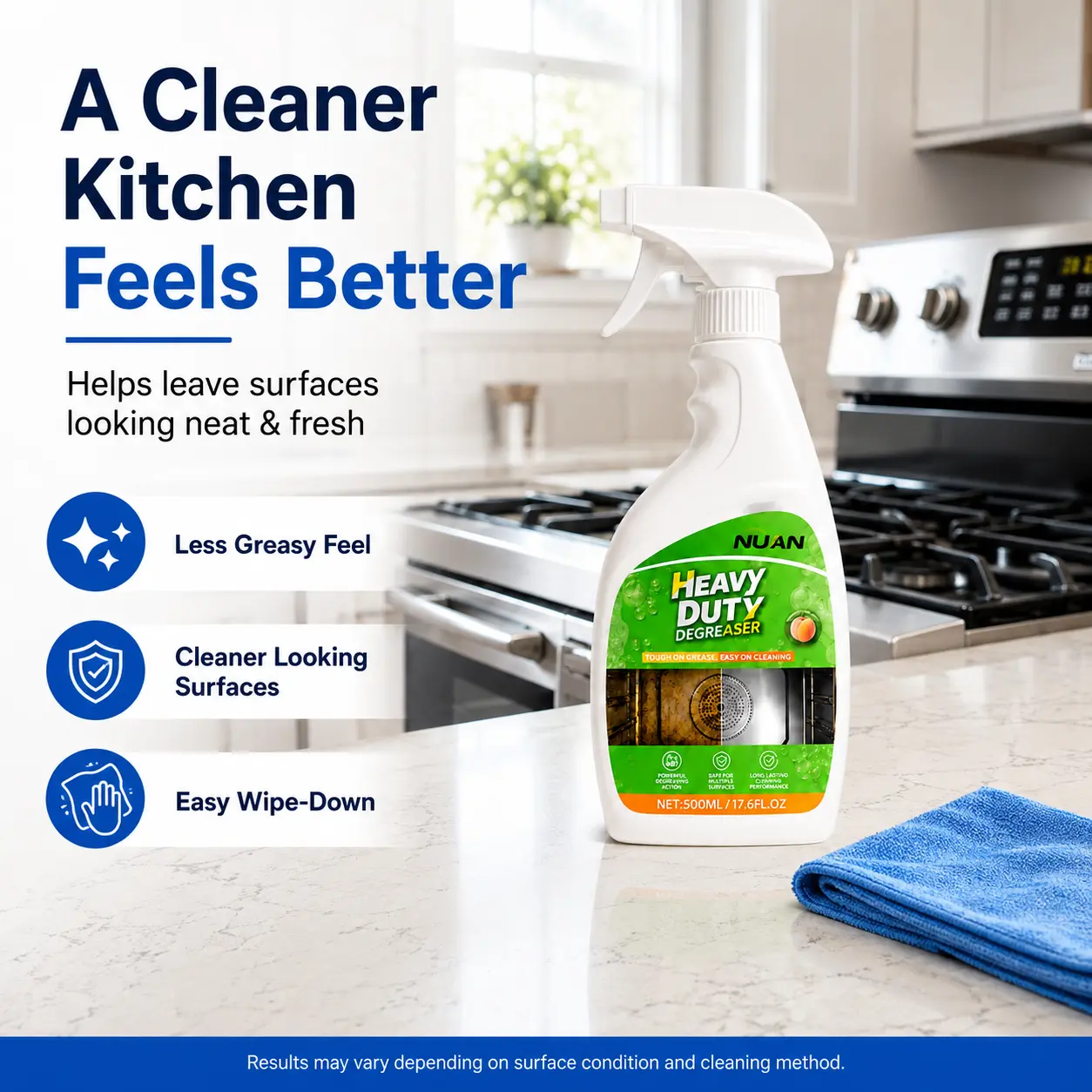 NUAN Heavy Duty Kitchen Degreaser Spray 500ml - Household Items Stove & Oven Cleaner for Range Hood, Multi-Surface Kitchen Cleaning