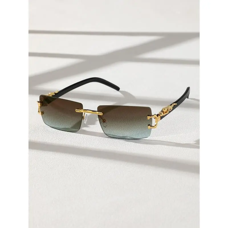 Unisex Modern Sunglasses - Rimless Rectangular Sleek PC Frames, Non-Prescription UV400 Protection, Blue Light Blocking Tinted Plastic Lenses, 5.7x3.7cm, Adult Casual Wear Eyewear, Men's Sunglasses, Sun Protection, Universal Fit, Minimalist Non-Prescriptio