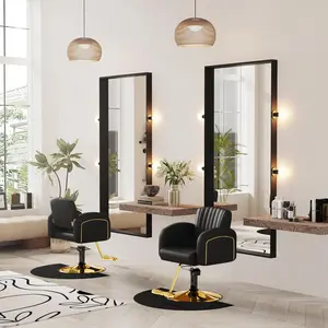 Baasha Wide Black and Gold Salon Chair, Comfortable Stylist Chairs with Premium Spongs, Modern Hair Chairs with 360°Swivel and Steel Frame, Weight Capacity 330 lbs