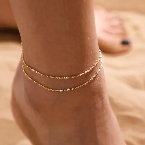 AMICON Women's Golden Layered Dot Ankle Anklets - Waterproof Hypoallergenic Fashion Chic Accessories, Durable Gifts for Women, Refined Daily Wear Jewelry