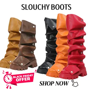 Women's Ruched Platform Boots Mid-Calf Round Toe Boots Detachable with Snap Panel Boots