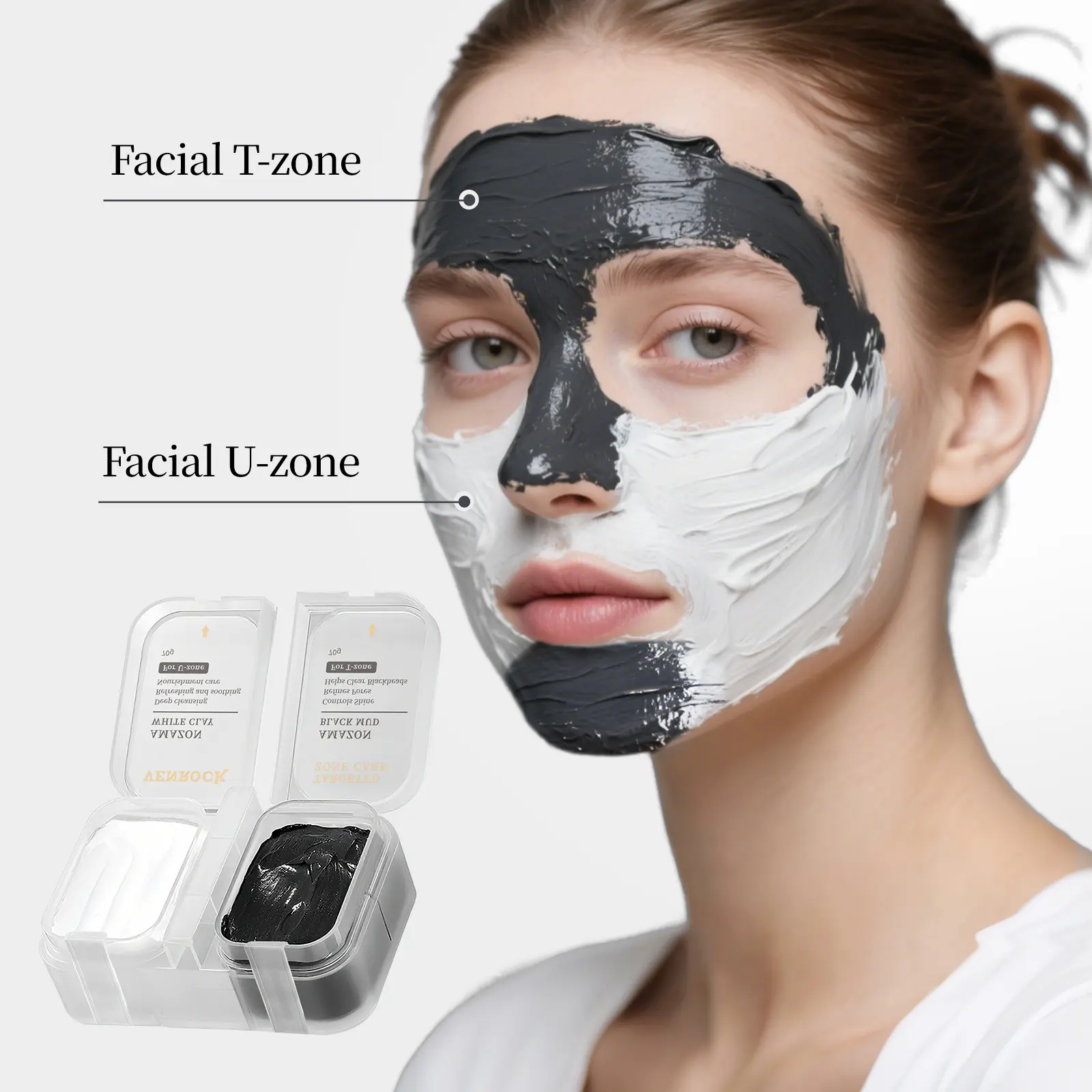 VENROCK Pore - Fect Duo Clay Mask, Amazon White Clay & Black Mud for Targeted T - Zone and U - Zone Care
