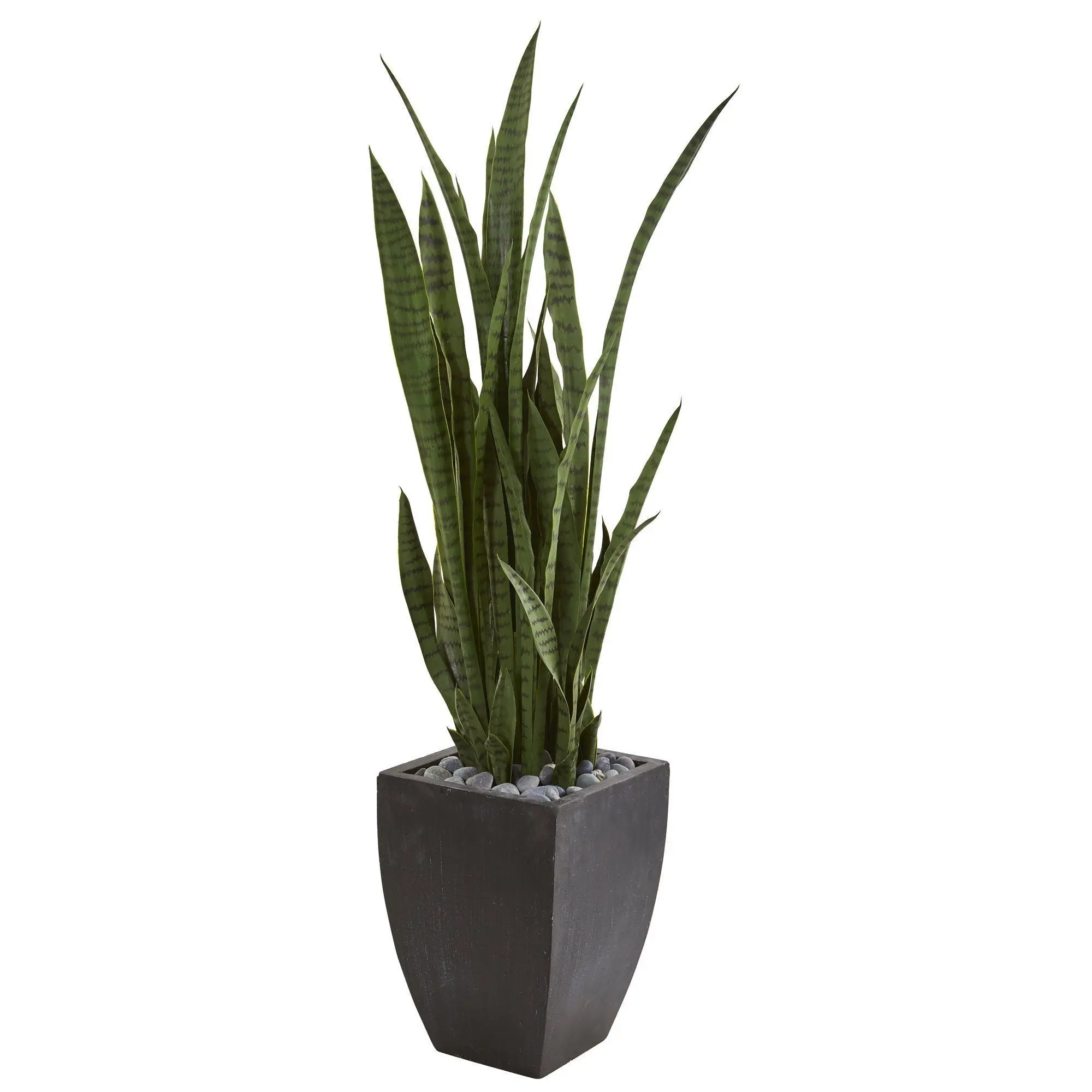 4.5ft Tall Synthetic Sansevieria with Black Planter, Life-Like Leaves, Artificial Faux Greenery, Decorative Artificial Plants, Botanical Aesthetic Home Decor Accent
