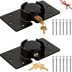 2 Pack Van Door Locks Keyed Alike, 73mm Hidden Shackle Padlock and Hasp Set, with 4pcs Keys and 80mm Screws for Vans, Trucks,, Trailer Black
