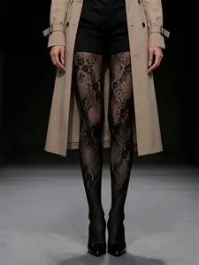 Fishnet Tights with Flower Petal Pattern, All Season Sexy Style with Butterfly and Letters Design, Women's Fashionable Legwear Womenswear