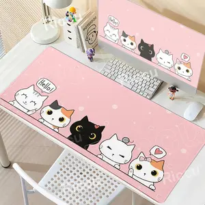 Cute Keyboard Desk Pad Pink Anime Cat MousePad Gamer Kawaii Kitty Mousepad Laptop DeskMat E-Sports Mat Office accessories Gaming Mouse Pad