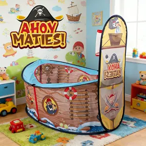 Kids Pirate Ship Game Tent, Colorful Foldable Toy House, Portable Play Castle, Outdoor Party Tent, Holiday Gift, No Accessories Included
