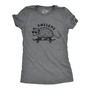Womens Awesome Possum T shirt Funny Cool 90s Retro Animal Lover Graphic Tee Funny Womens T Shirts Cute Vintage Fashion Casual Ladies T-Shirt Gift Funny Animal Top Women's Novelty Tees Dark Grey
