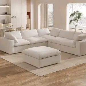 Modular Large Down-Filled Corner Sectional Sofa Couch with Ottoman - White