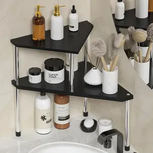 Bathroom Counter Organizer Over Sink for Toiletries, Makeup, Kitchen Countertop Organizer  Rack for Salt, 2-Tier Corner Counter Shelf for Coffee Area Storage Dresser Table(Black)