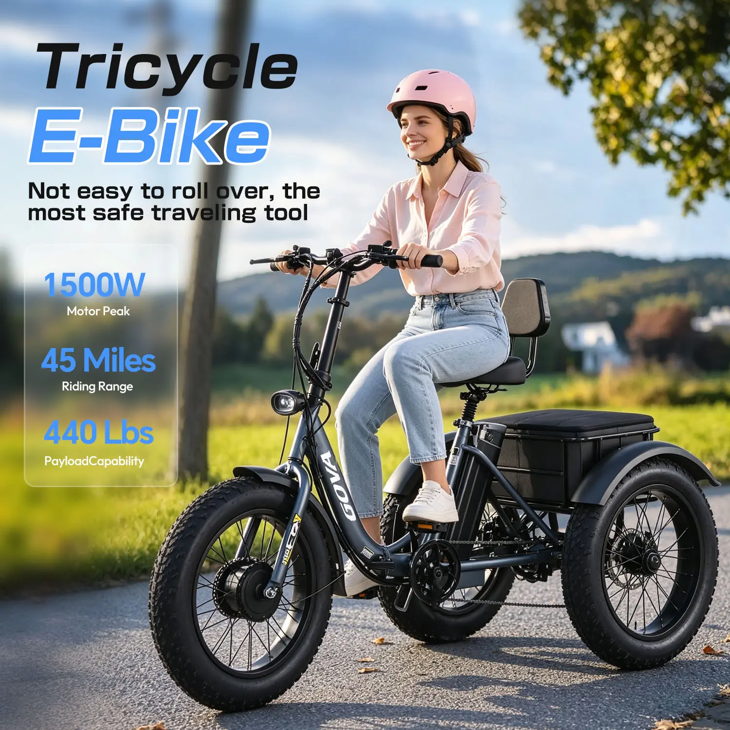 Folding Electric Tricycle for Adults, 1500W Motor  3 Wheel Electric Bike, 20"x4.0 Fat Tire E-Trike with 48V Battery, Step-Through Trike with Large Basket, 440LBS Capacity