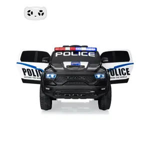 Garvee Licensed 12V RAM Kids Police Truck Electric Ride-On Car - Remote Control, 3 Speeds, Spring Suspension, LED Lights, Music, Toddler Gifts