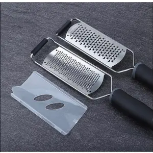 1pack Kitchen Professional Cheese Grater - Stainless Steel Metal Lemon Zester Grater With Handle&Protective Cover, Flat Handheld Grater For Cheese Citrus Ginger Garlic Nutmeg Chocolate Spices Hanging Sturdy