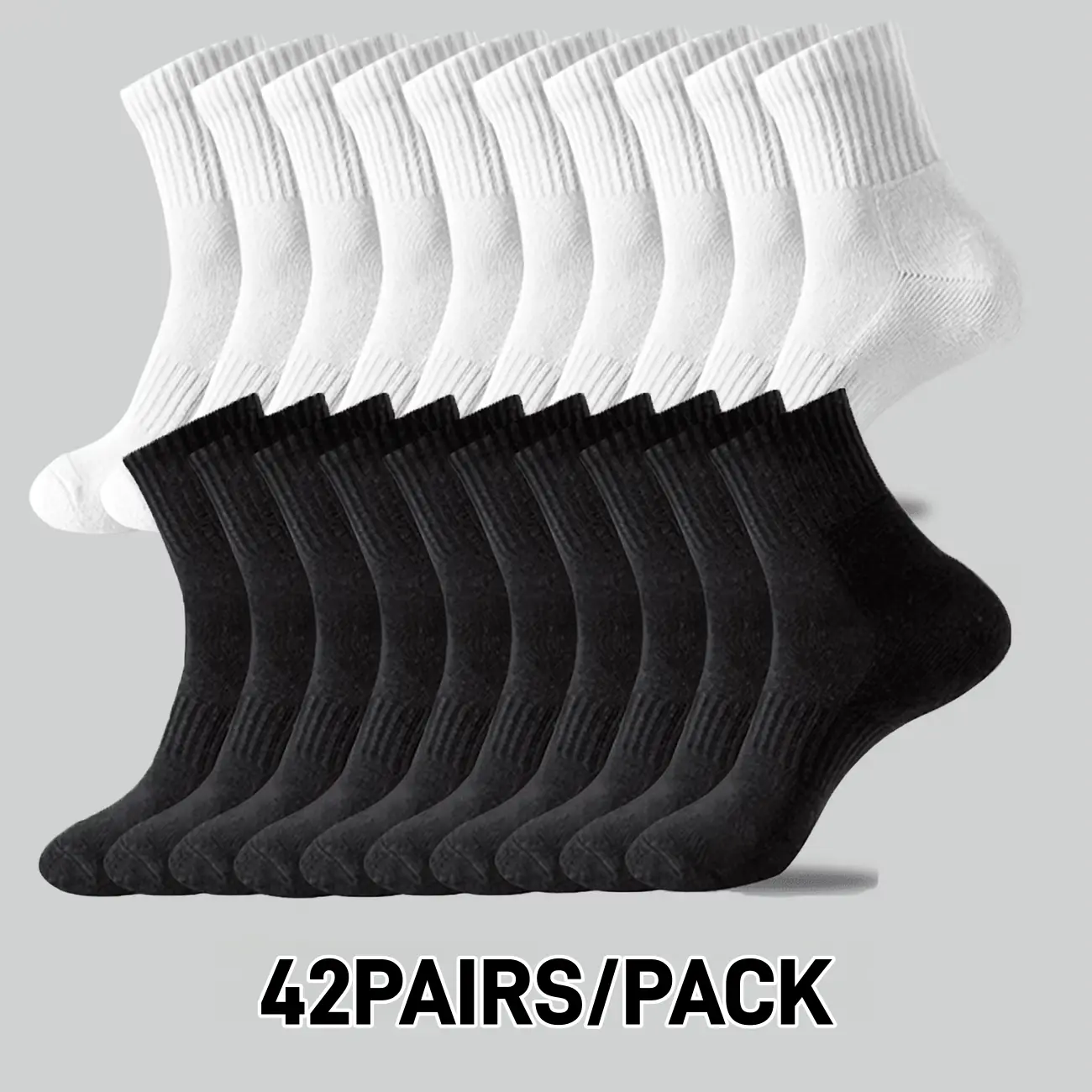 Unisex Basic Stretchy Ribbed Soft Slouch Crew Socks, 42-Pack Black and White Minimalist Cotton Blend Socks, Comfortable Breathable for Everyday Wear