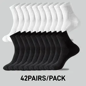 Unisex Basic Stretchy Ribbed Soft Slouch Crew Socks, 42-Pack Black and White Minimalist Cotton Blend Socks, Comfortable Breathable for Everyday Wear
