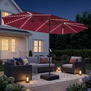 15ft Double-Sided Outdoor Patio Umbrella with Solar Powered 156 LED Lights, Large Rectangular Market Umbrella with Included Base & Crank Handle, 1.9" Pole for Garden Deck Pool