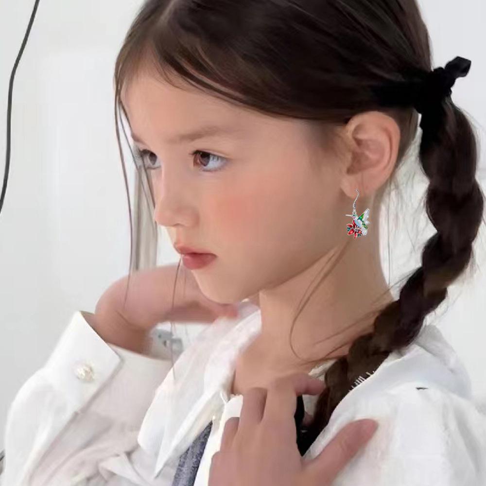 Colorful Hummingbird Full Diamond Pendant Earrings