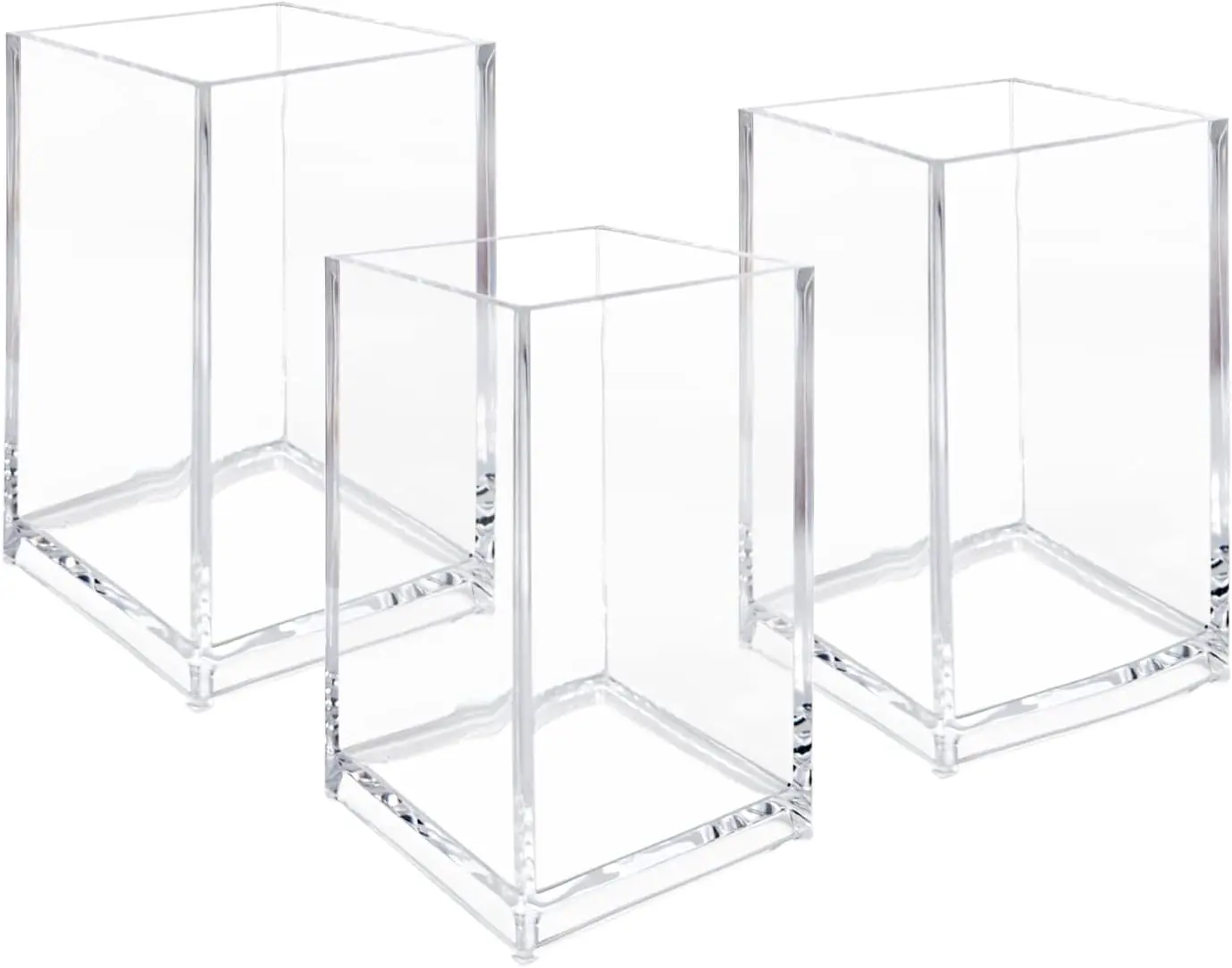 3 Pack Clear Acrylic Cosmetic Pencil Pen Holder Cup Multi Compartment Design for Makeup Brushes Nail Polishes Lipsticks Desktop Storage