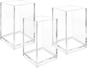 3 Pack Clear Acrylic Cosmetic Pencil Pen Holder Cup Multi Compartment Design for Makeup Brushes Nail Polishes Lipsticks Desktop Storage