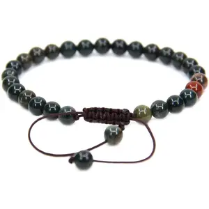 Natural Green Bloodstone Heliotrope Gemstone 6mm Round Beads Adjustable Bracelet 7" Unisex