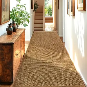1 Piece Mimic Hemp Long Corridor Rug, Anti-Slip Durable Entryway Mat, Wabi-Kusa Style Living Room Runner, Hard Texture Wear-Resistant