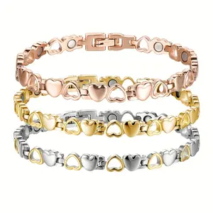Magnetic Bracelets For Women, Love Heart Design Titanium Steel Magnetic Wristband Brazaletes With Ultra Strong Magnets With Removal Tool For Anniversary Birthday