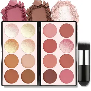 16-Color All-in-1 Blush Contour Highlighter Makeup Palette, Silky Shimmer Matte Mineral Powder, Face Sculpting Bronzer Illuminator for Natural Glow