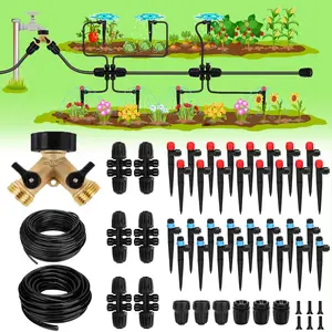 250FT Drip Irrigation System for Garden - 50FT 1/2" Main Tube & 200FT 1/4" Branch Tubing, Brass Splitter, Quick Connect Design,  for Outdoor , Raised Beds, Greenhouses