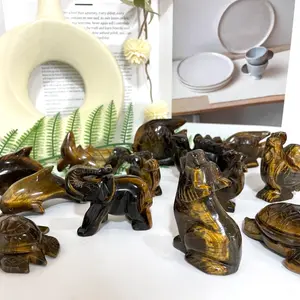 Small Yellow Tiger Eyes Animals Crystal Fish Dolphin Chicken Elephant Dinosaur Wolf Shark Tortoise Healing Stone Home Decoration From IG Crystal