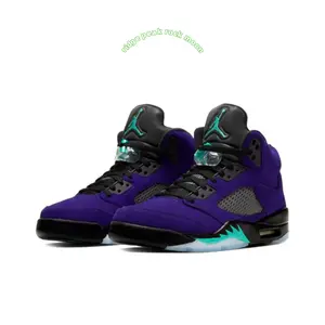 Deep Purple Suede High-Top Retro Basketball Shoes with Green Splash-Paint Details and Black Midsol