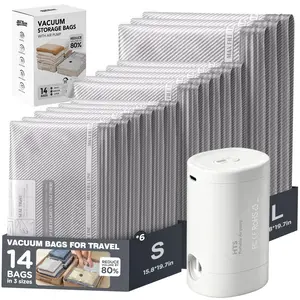 6/14 Combo Pack Travel Vacuum Bags with Prtable Electric Pump,Vacuum Seal Bags for Clothing,Space Saver Vacuum Storage Bags,Vacuum Travel Bags for Luggage,Travel Essentials
