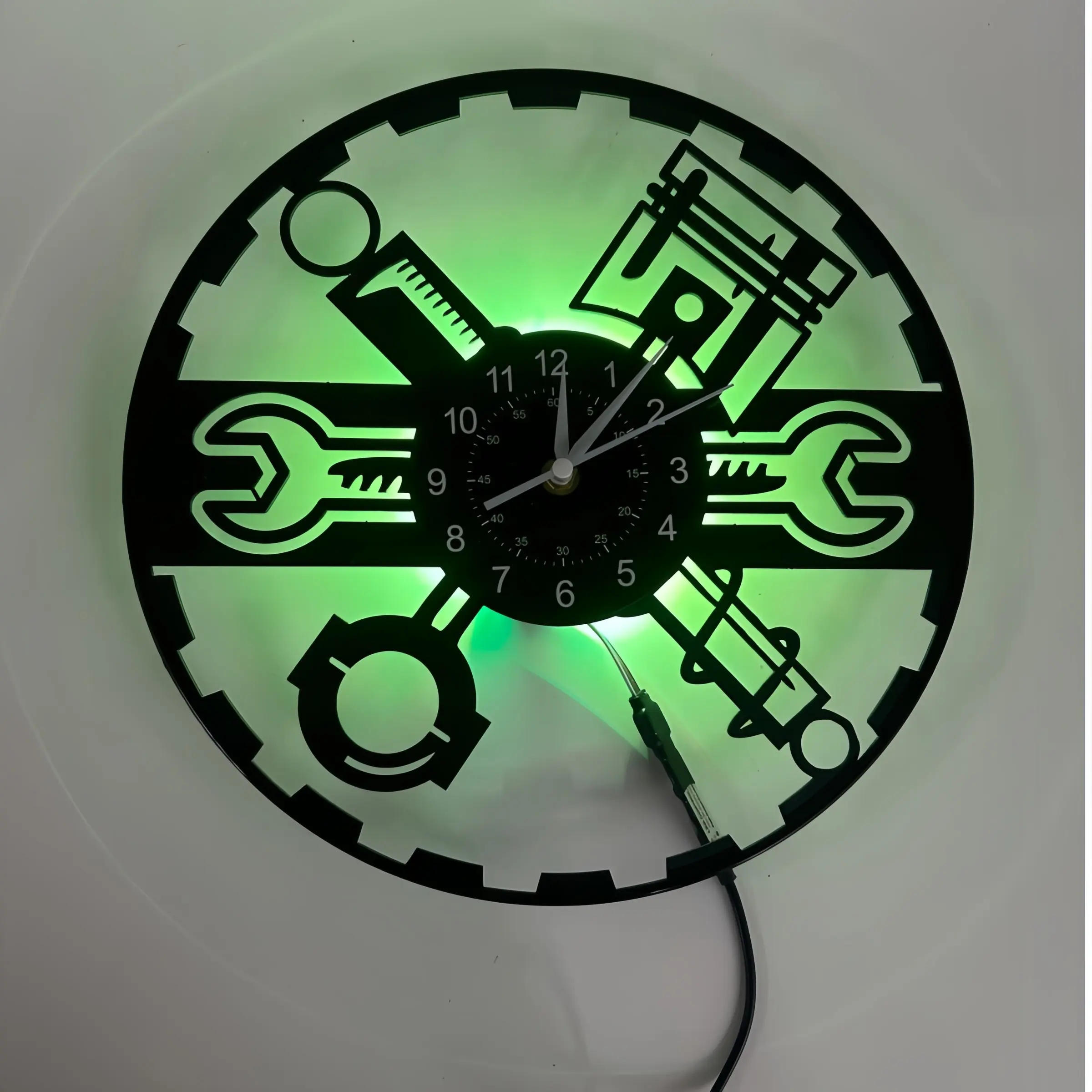 Industrial Mechanical Theme LED Wall Clock Lamp, Hard Core Machinery Elements, Timing & Ambiance Lighting, Perfect for Car Repair Enthusiasts