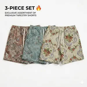 SummerVibes Mens 3-Pack Casual Summer Beach Shorts - Breathable Paisley & Floral Tropical Bottoms - Drawstring Holiday Vacation Shorts Set