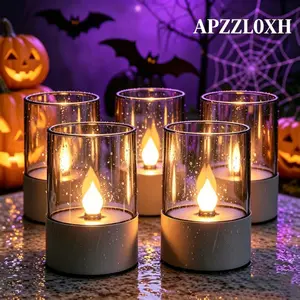 APZZLOXH Solar-Powered Candle Lanterns, Flickering Warm LED Table Lights with Smoky Brown Shade, Indoor Home Improvement Decoration Lamp (4/6/12 Pack)