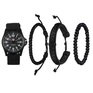 OIDEA Men's Tactical Watch Set, 4 Piece Military Analog Watch and Bracelet Jewelry Set, 24 Hour Nylon Band Field Watch for Men