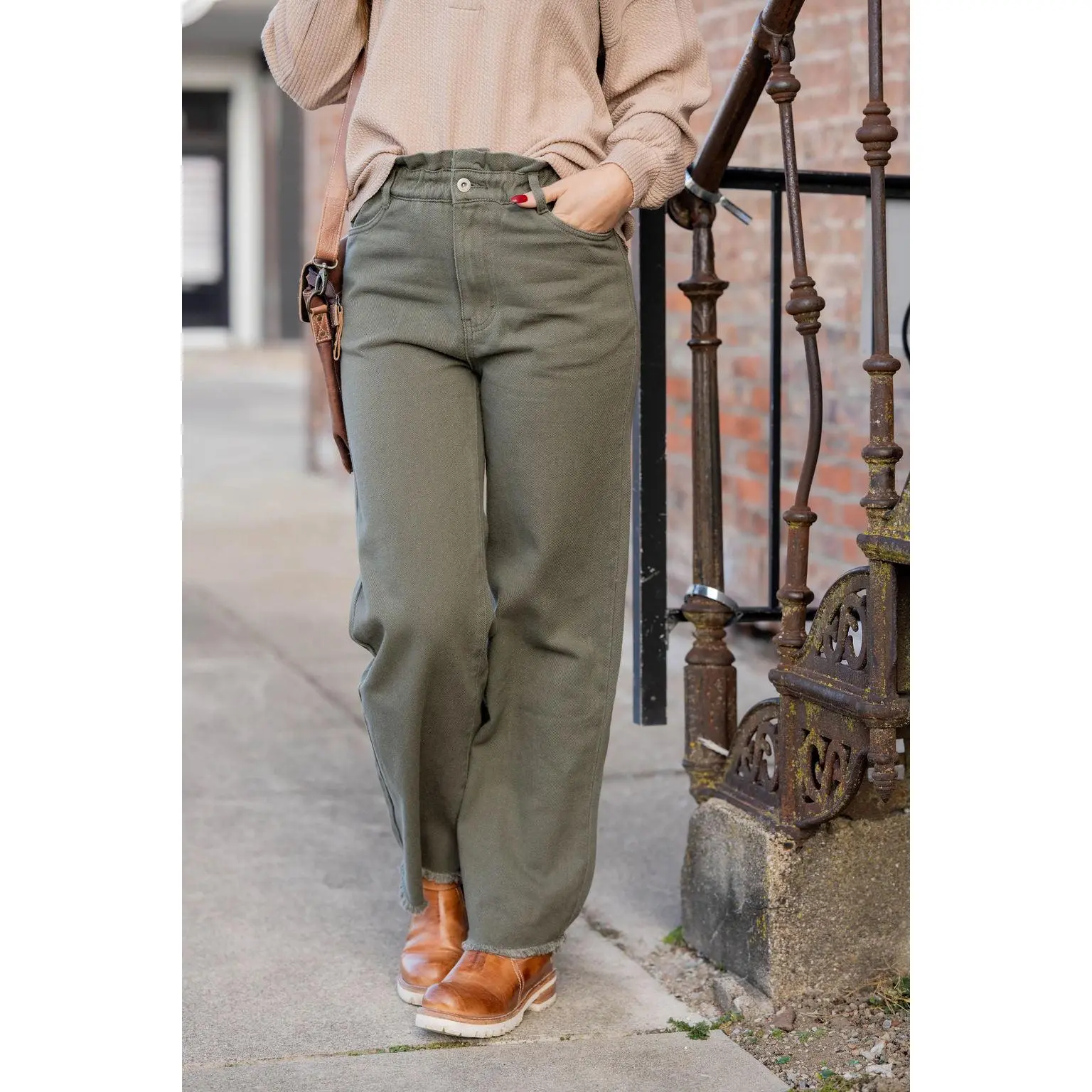 Frayed Bottom Paper Bag Denim Jeans