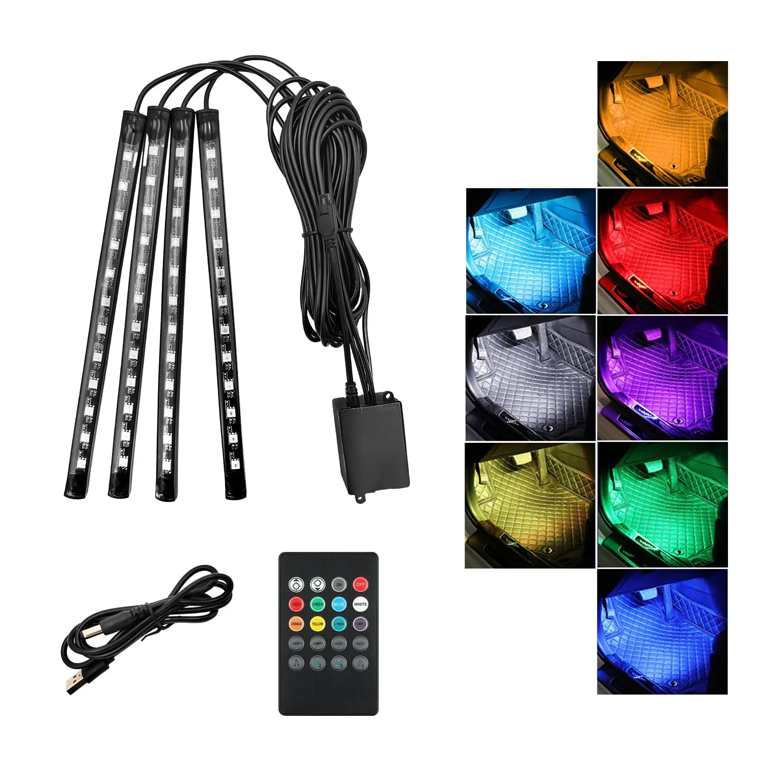 250-LED RGB Underglow Led Car Lights Kit - 16M Colors, 9 FX Modes, IP67 Rain-Safe Glow, 12V Car-Ready, Dual Control Modes, Remote Control, Strong Adhesive Backs Grip With Ease, Easy Installation Decorative Light For Vehicles, SUVs, Motorcycles