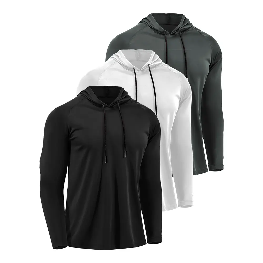 Men's Performance Fishing Hoodie Shirt - UPF Sun Protection Long Sleeve Thumbholes Shirts with Neck Gaiter