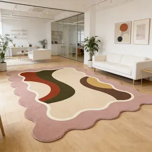 Creative Bohemian Fringe Geometric Pattern Rug, Washable Non-Slip Carpet, Soft Plush Foot Pad for Living Room Bedroom Closet Vanity Area